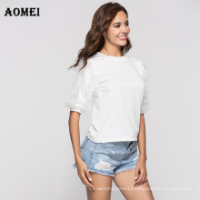 Summer Half Sleeve Breathable Casual Black White Polyester T Shirts Women